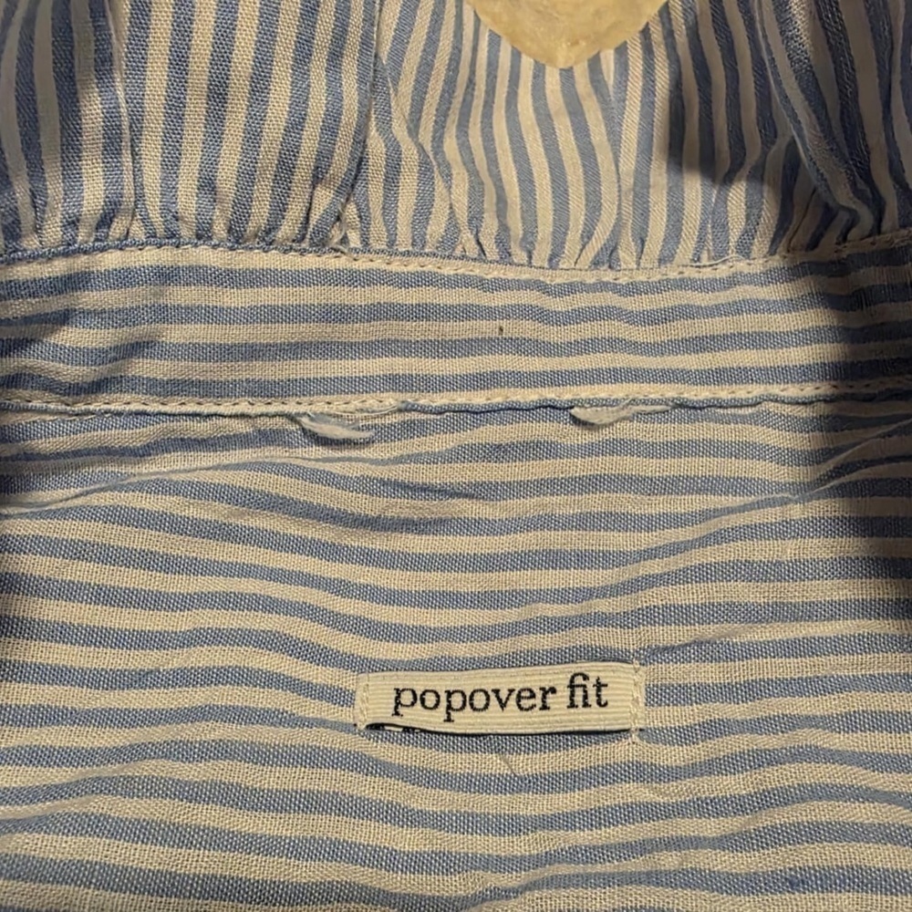 Popover Fit Size XL Blue & White Women's Ruffled V Neck 3/4 Length Sleeve EUC - Picture 6 of 6